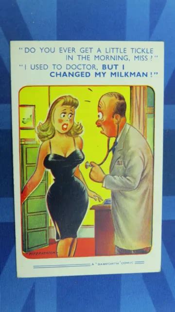 saucy bamforth comic postcard 1963 boobs milkman doctor do you get little tickle 5 94 picclick