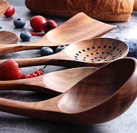 5 Piece Wooden Spoons Wooden Spoons For Cooking Reusable Wood Etsy