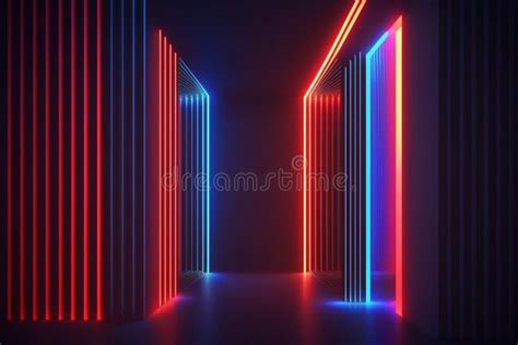 Abstract Futuristic Neon Background Red Blue Lines Glowing In The