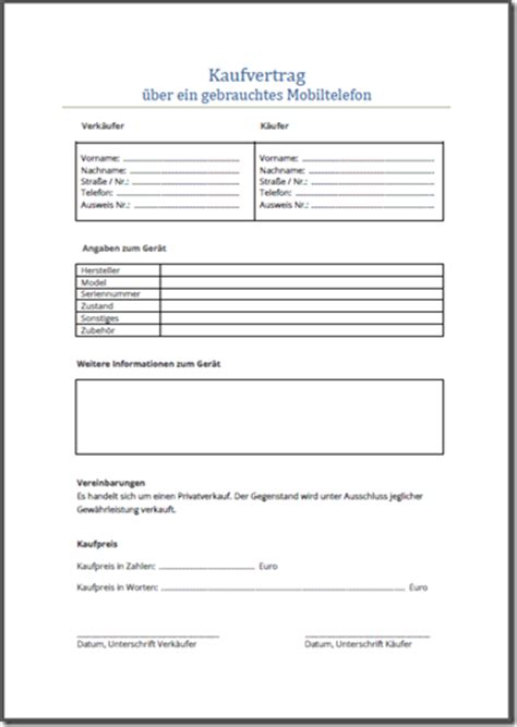  pdf 269 kb  schadengutachten. Muster Kaufvertrag Vorlage für ein gebrauchtes Handy zum Download