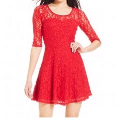 ‼️🎉hp🎉‼️ Macys Red Lace Skater Dress Red Lace Skater Dress From Macys