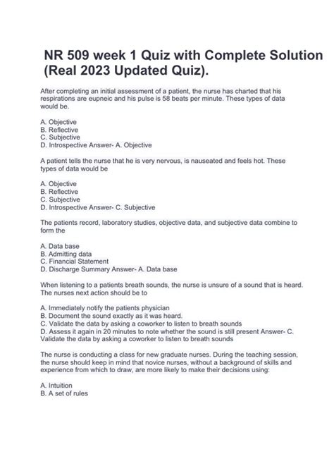 NR 509 week 1 Quiz with Complete Solution (Real 2023 Updated Quiz