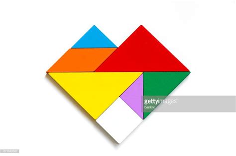 Stock Photo Colorful Wood Tangram Puzzle In Heart Shape On White