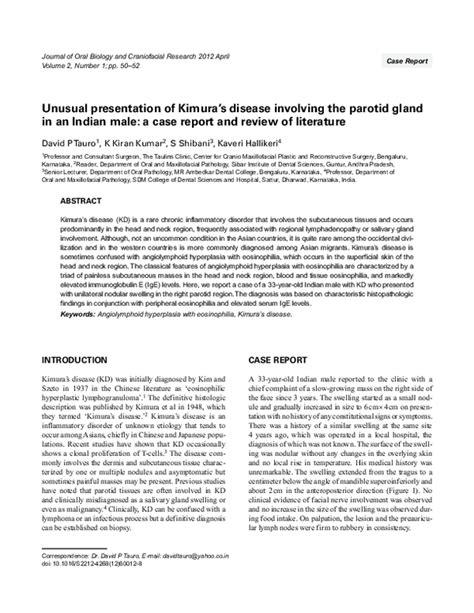 Pdf Unusual Presentation Of Kimuras Disease Involving The Parotid