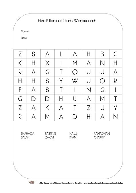 Free Ramadhan Activities The Five Pillars Of Islam Wordsearch The