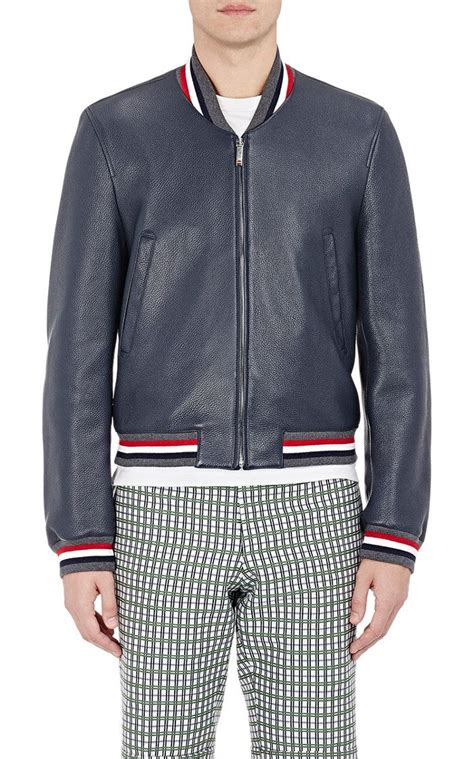 Thom Browne Leather Varsity Jacket Barneys New York Leather Varsity