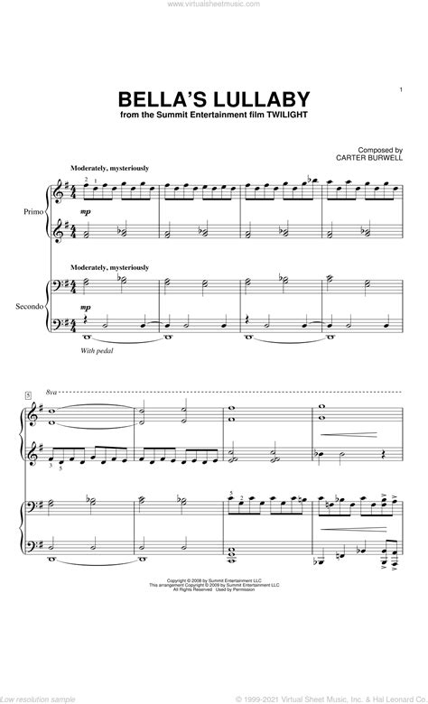 Die in der weihnachtsausgabe 2019 angekündigten noten stehen hier als pdf bzw. Burwell - Bella's Lullaby sheet music for piano four hands ...