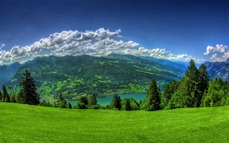 Beautiful Green Nature Landscape Mountains And Lake