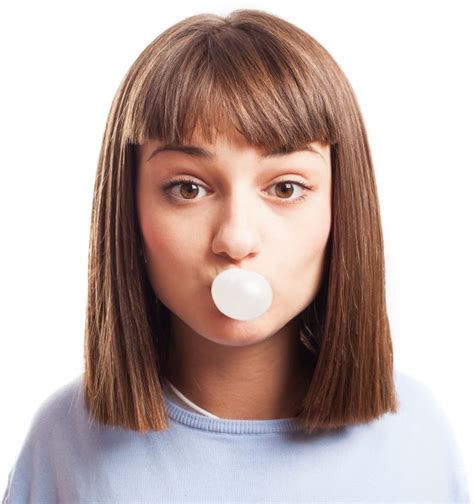 Woman Inflating A Chewing Gum Photo Free Download