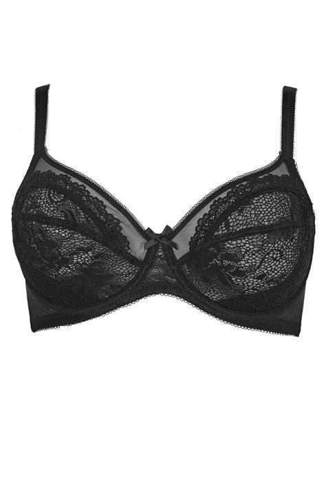 Black Floral Lace And Mesh Underwired Bra Plus Sizes 38dd To 48g