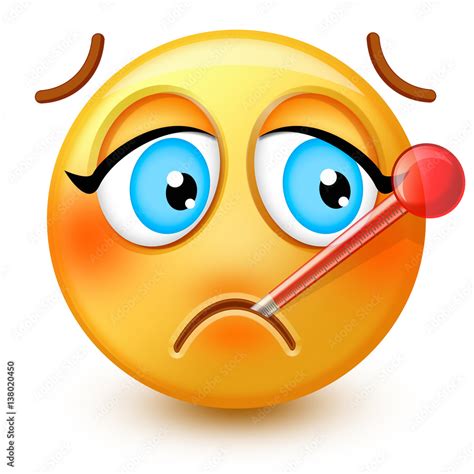 Cute Sick Face Emoticon Or 3d Ill Emoji With A Thermometer It May Be