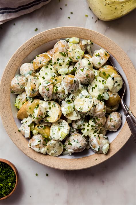 In a large pot, cover potatoes with salted water. https://littlespicejar.com/wp-content/uploads/2020/06/Sour-Cream-Chive-Potato-Salad-8.jpg in ...