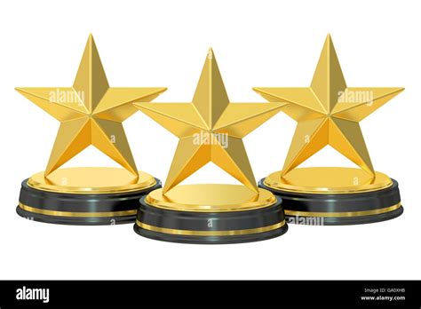 Golden Stars Awards 3d Rendering Isolated On White Background Stock