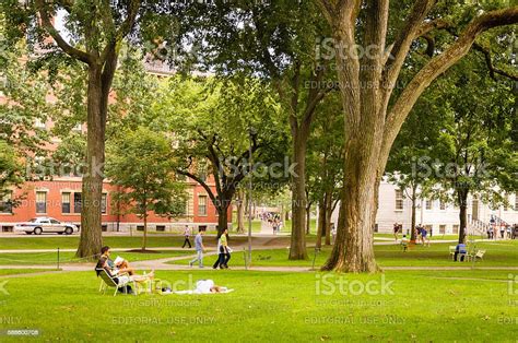 People In The Harvard Yard Campus Of Harvard University Stock Photo