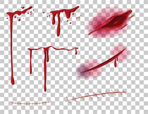 Red Dripping Blood With Many Different Wounds On Transparent Background