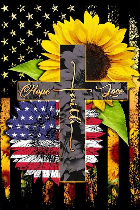 Hope Faith Love Cross American Flag Sunflower Sublimated Double Sided