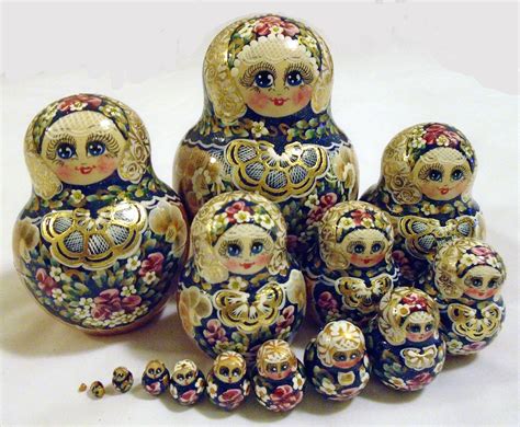 Matryoshka Babushka Wooden Nesting Dolls With Flower Painting 15pc