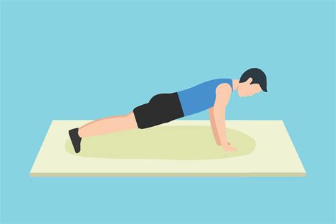 Boy Doing Push Up Exercise On A Floor Mat Vector Illustration Man
