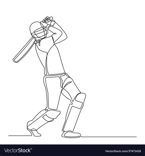 Continuous Line Drawing Playing Cricket Royalty Free Vector