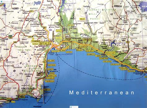 Карта побережья Анталии со всеми курортами Map Of The Coast Of