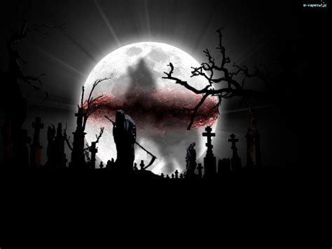 Dark Grim Reaper Horror Skeletons Skull Creepy Cemetery Moon