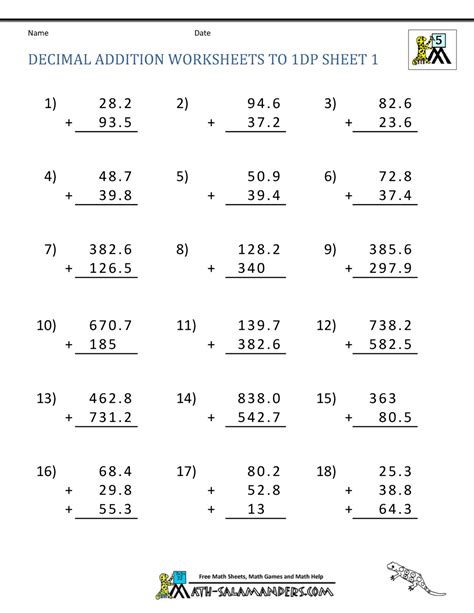 Learning of these two topics sets them ready for learning multiplication and division. Addition Decimals Worksheets | Worksheet Hero