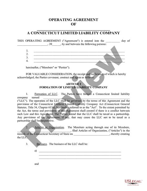 Connecticut Limited Liability Company Llc Operating Agreement
