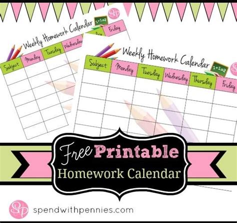 Free Printable Weekly Homework Calendar This Is An Awesome Way To Keep