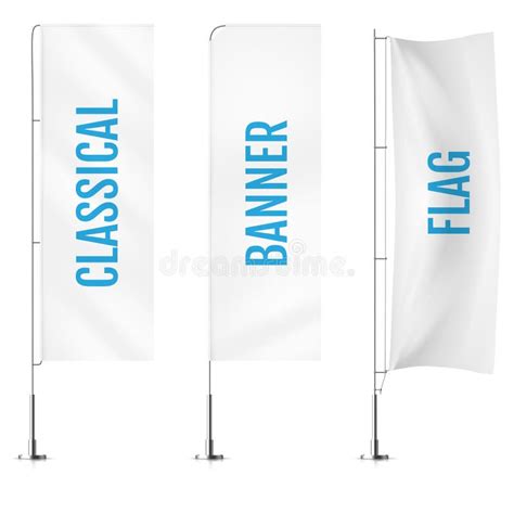 White Textile Classical Banner Flags Banner Flag Mockups Set Stock