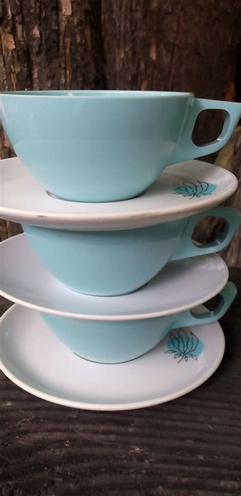 Vintage Melmac Light Blue Coffee Cups And Saucers Blue Coffee Cups