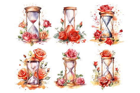 Hourglass With Roses Watercolor Clipart Graphic By Sayedhasansaif04