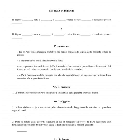 Lettera Di Intenti Modello Fac Simile Word E PDF