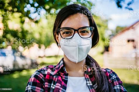 Happy Smiling Female Wearing N95 Mask Stock Photo Download Image Now