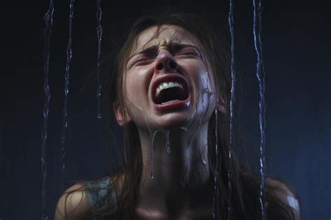 Premium Ai Image A Woman Crying In Front Of A Window With Water