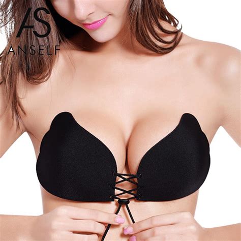 Anself Women Push Up Bra Self Adhesive Silicone Bust Lace Up Intimates Bras Strapless Invisible