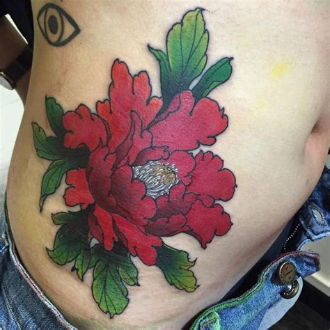 Japanese Style Peony Tattoo On The Right Side Of The