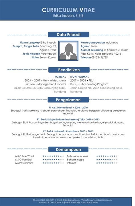 Resume format in word and pdf shriresume with images resume. Contoh CV Lamaran Kerja yang Baik dan Benar - SiRajin