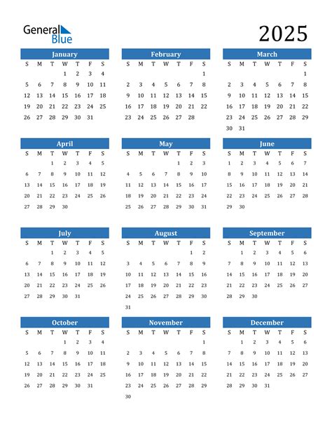 2025 Year Calendar