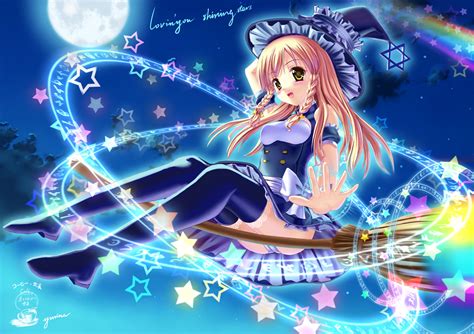 Blonde Hair Braids Dress Hat Kirisame Marisa Long Hair Magic Moon Night Panties Signed Skirt