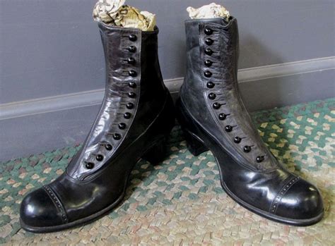 Authentic Antique Victorian Edwardian Button Up Black Leather Shoes Boots Bootsshoes Boots