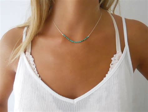 Sterling Silver Necklace With Turquoise Beads Delicate Silver Etsy