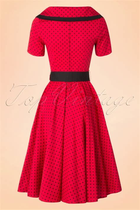 50s Mimi Polkadot Swing Dress In Red