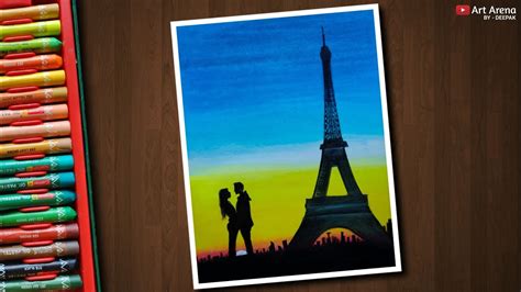 Eiffel Tower Sunset Scenery Drawing With Oil Pastels Youtube
