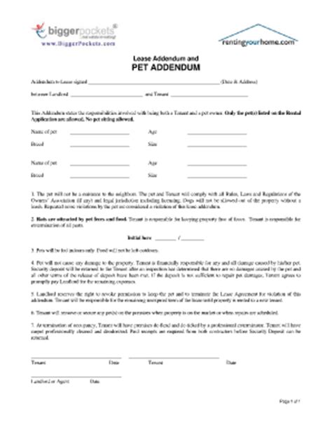 In order to be valid, a lease addendum must contain complete details of the additional stipulations. Fillable Online PET AGREEMENT (ADDENDUM TO THE RENTAL ...