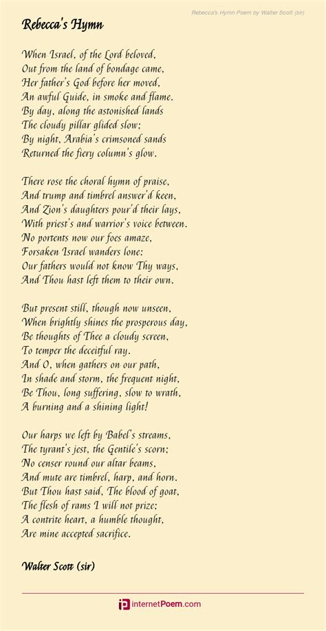 Rebecca S Hymn Poem By Walter Scott Sir