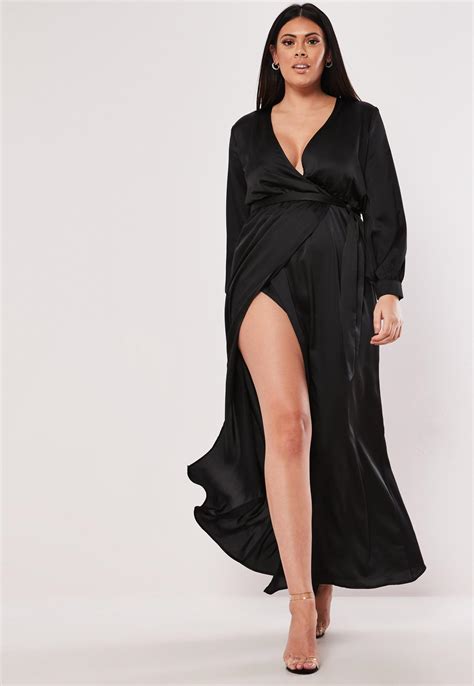 Plus Size Black Plunge Wrap Maxi Dress Missguided