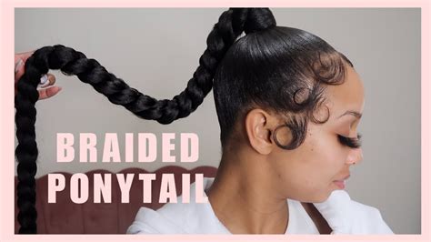 Braided Ponytail With Braiding Hair Fluffy Edges Youtube