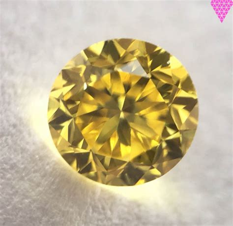 03 Carat Fancy Vivid Yellow Diamond Round Shape Vs2 Clarity Gia
