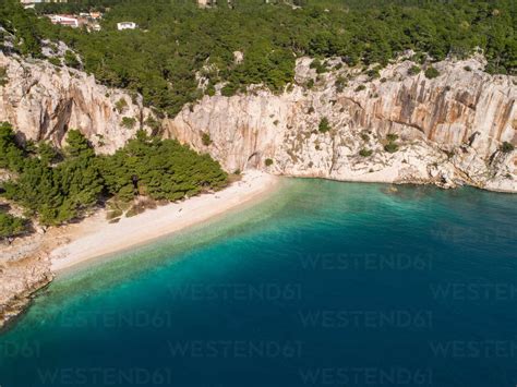 Aerial View Of Famous Nugal Beach Near The City Of Makarska In Dalmatia