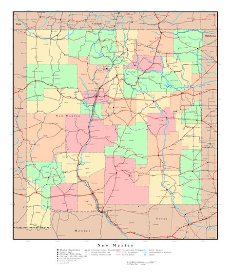 Large Detailed Administrative Map Of New Mexico State With Roads Highways And Major Cities